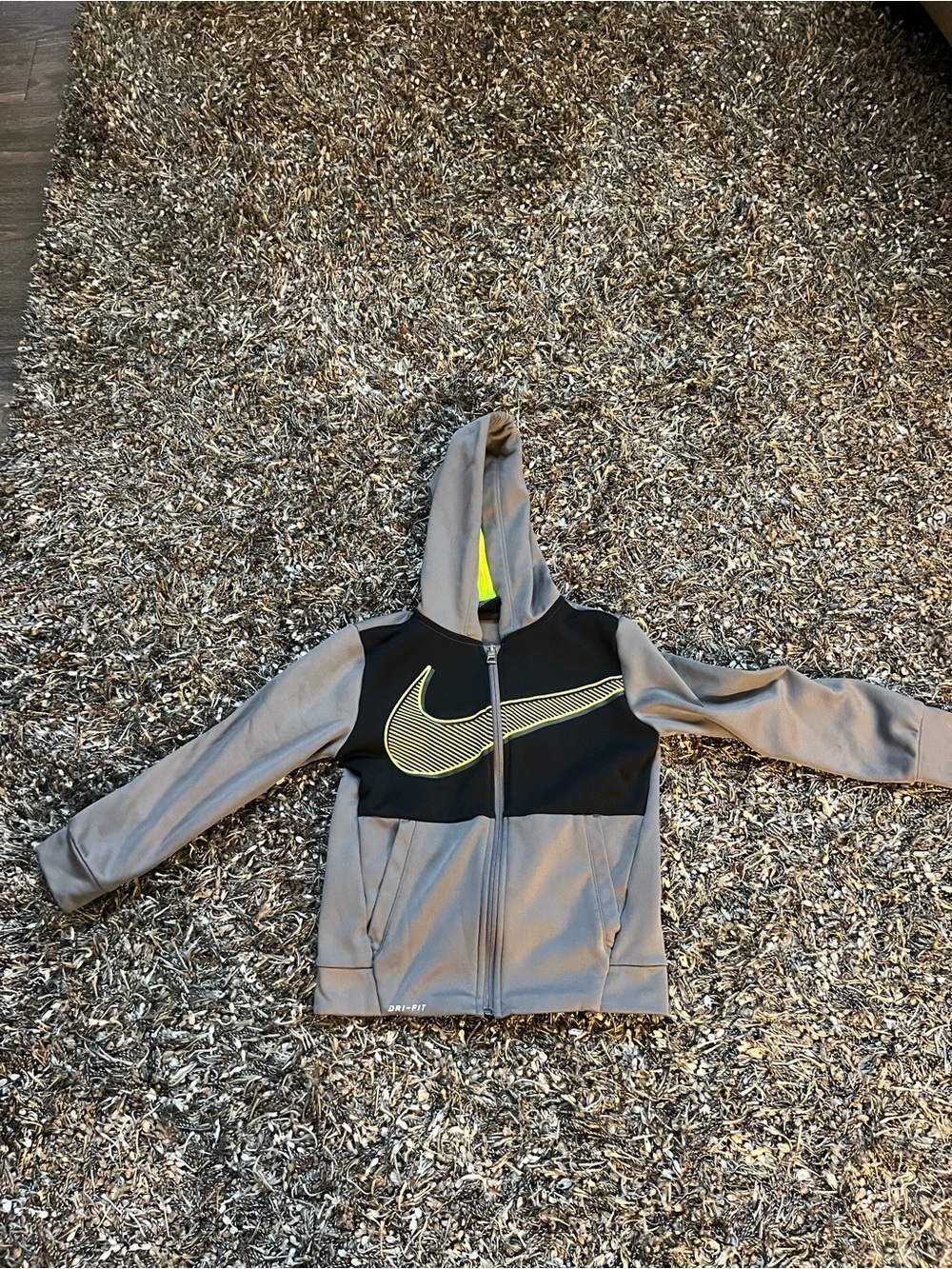 Nike Dri-FIT Boys Full Zip Hoodie Gray Black Neon Size 7